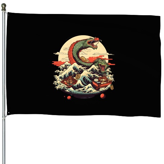 Sushi Dragon Japanesse Kawaii House Flags