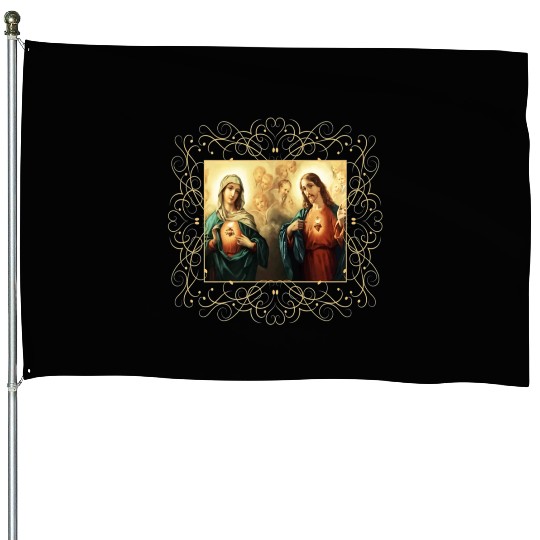 Sacred Heart and Immaculate Heart Picture Jesus an House Flags