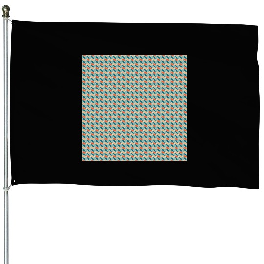Retro Orange Teal Pattern House Flags