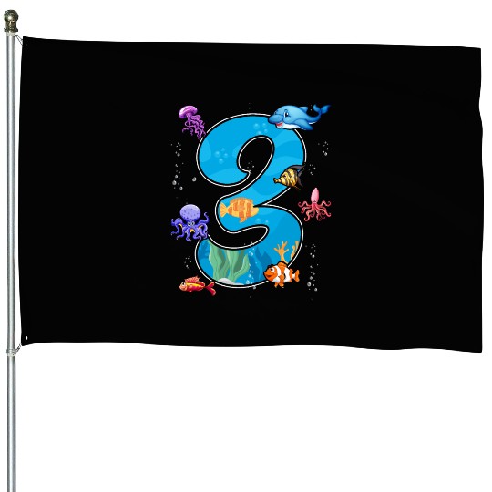 3rd birthday Aquarium Fish lover 3 Year Old Sea Pa House Flags