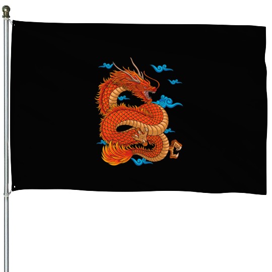 Angry japanese red dradon House Flags