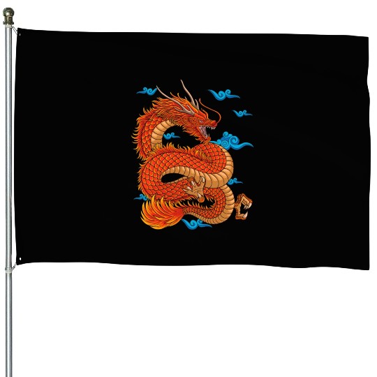 Angry japanese red dradon House Flags
