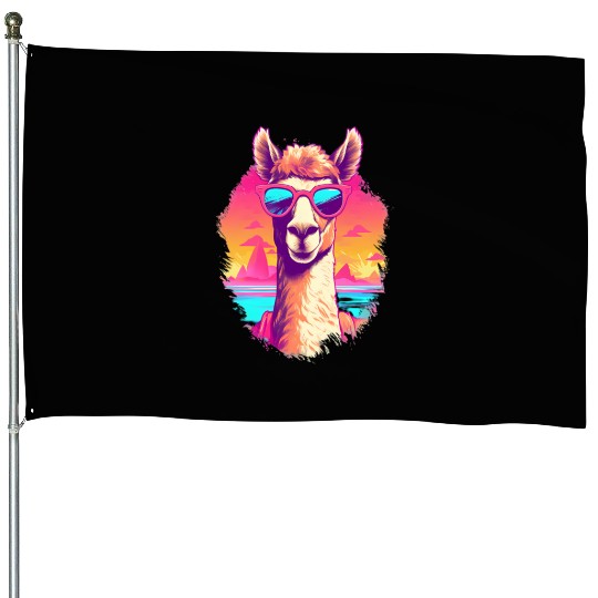 Funny Alpaca with Sunglasses - Alpacatude House Flags