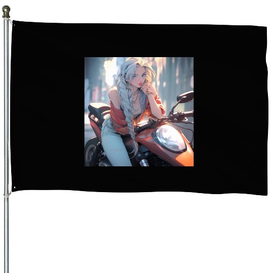 Cool Biker Chick House Flags