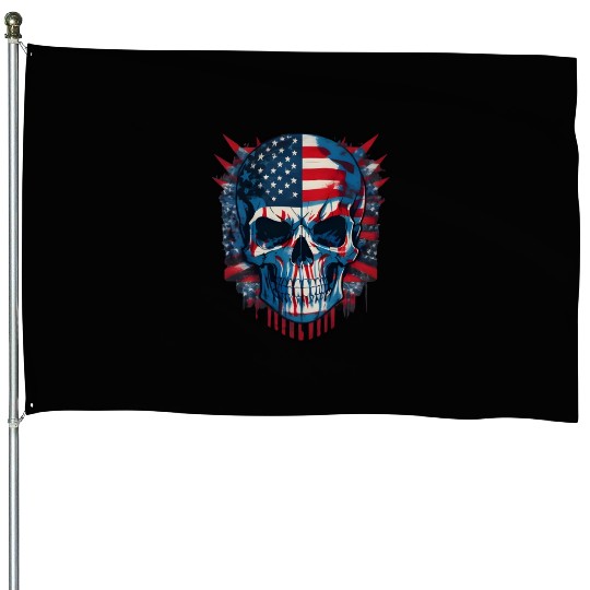 Patriotic 4th of July Skull Graphic House Flags