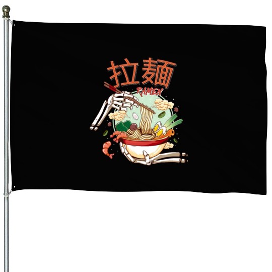 skeleton hands eating ramen noodle soup bowl art House Flags