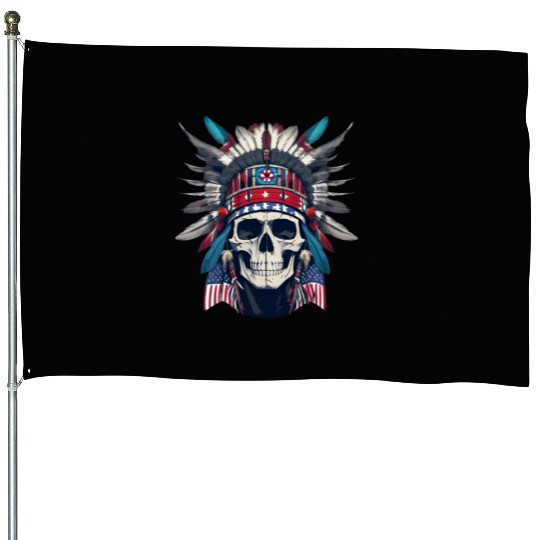 American Skull 4th of July House Flags