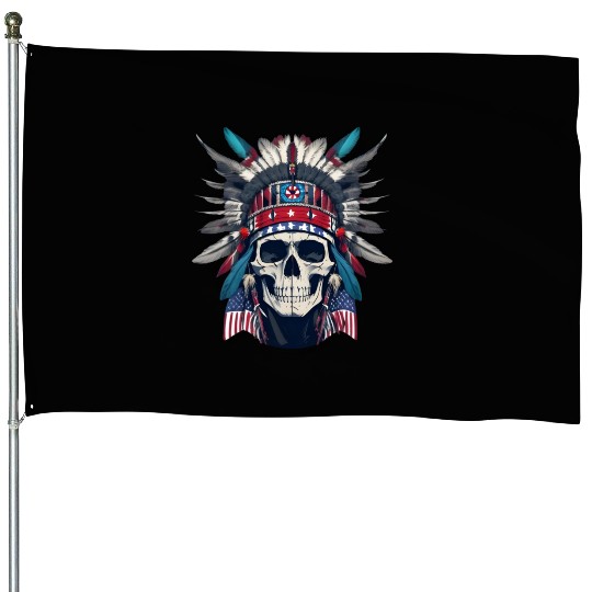 American Skull 4th of July House Flags