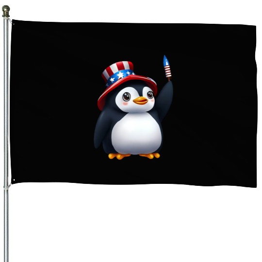 Patriotic penguin for the 4th of July House Flags