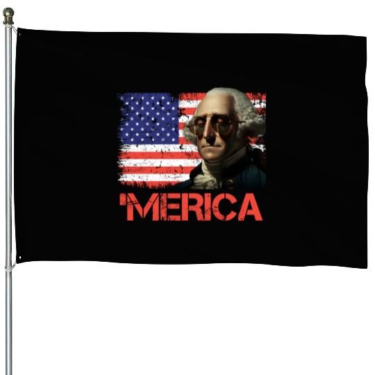 Merica George Washington Independence Day USA House Flags