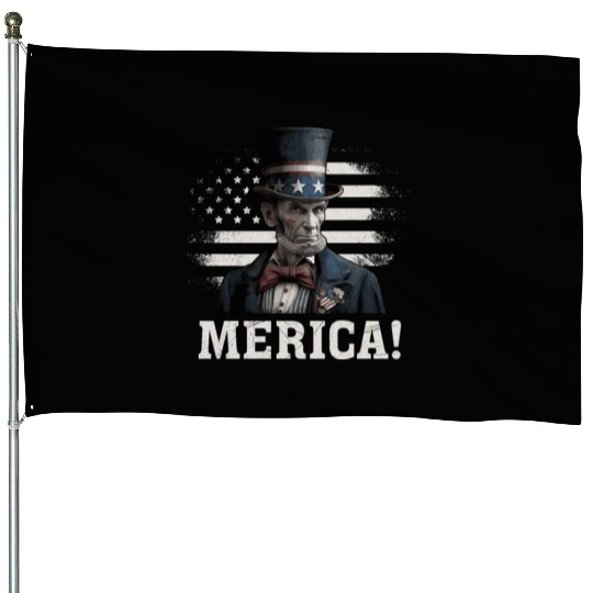 Merica Lincoln President Independence Day Party House Flags