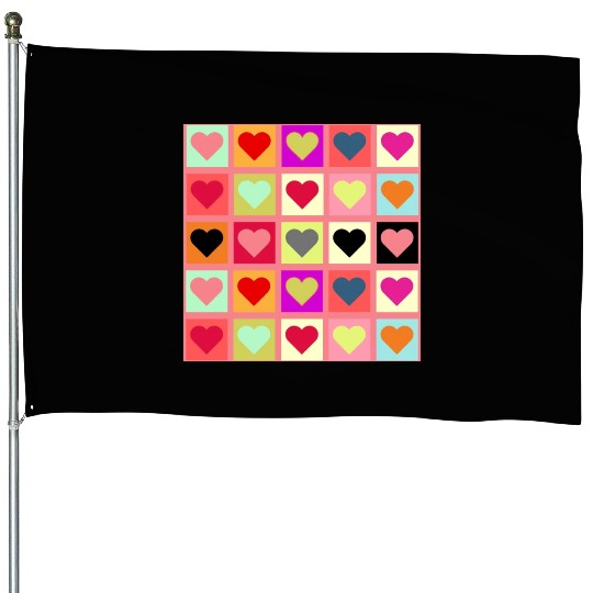 Colorful Retro Vintage Checkered Heart Y2K Pattern House Flags
