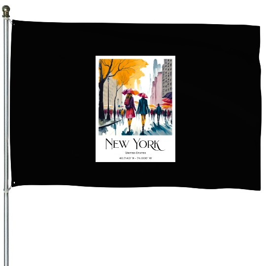 Couple walking in the streets of New York City House Flags