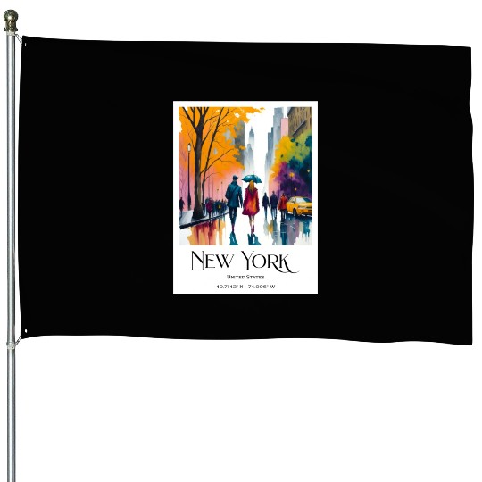 Couple walking in the streets of New York City House Flags