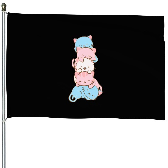 Transgender Pride Flag Cute Kawaii Cats Subtle House Flags