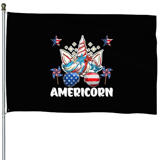 Independence Day Americorn Unicorn USA Party House Flags