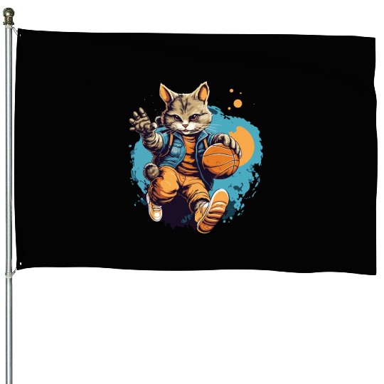 Basketball Cat Basketball Player I Love Basketball House Flags