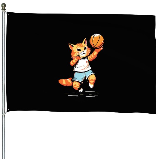 Basketball Cat Basketball Player I Love Basketball House Flags