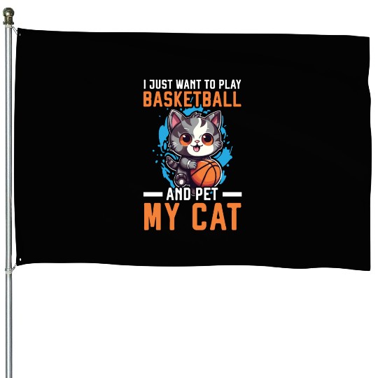 Basketball Cat Basketball Player I Love Basketball House Flags