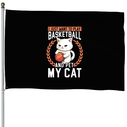 Basketball Cat Basketball Player I Love Basketball House Flags
