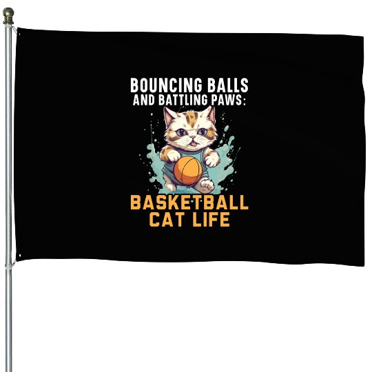 Basketball Cat Basketball Player I Love Basketball House Flags