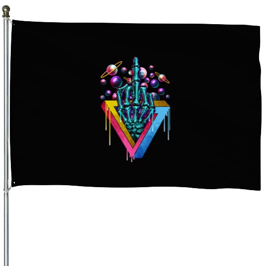 Trippy skeleton middle finger House Flags