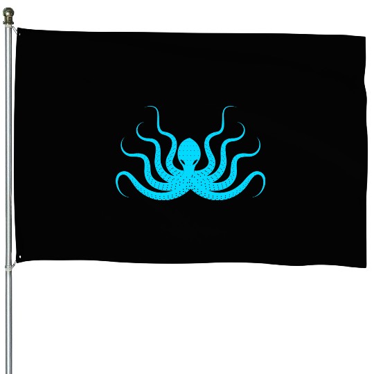 Menace Octopus Neon Blue House Flags
