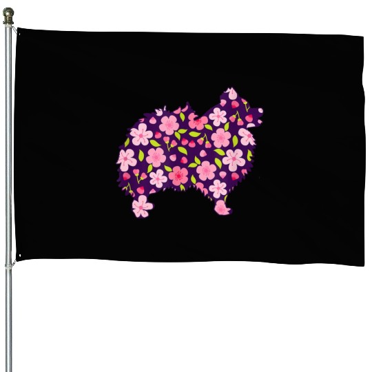 Pomeranian Dogs Flower Pattern Pomeranians Lover House Flags