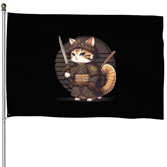 Samurai Cat Warrior Japanese Ninja Cat Kawaii House Flags
