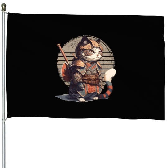 Samurai Cat Warrior Japanese Ninja Cat Kawaii House Flags