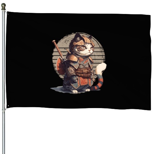 Samurai Cat Warrior Japanese Ninja Cat Kawaii House Flags
