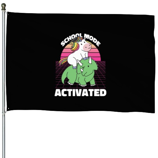 Student Unicorn Triceratops Dino Back To School House Flags