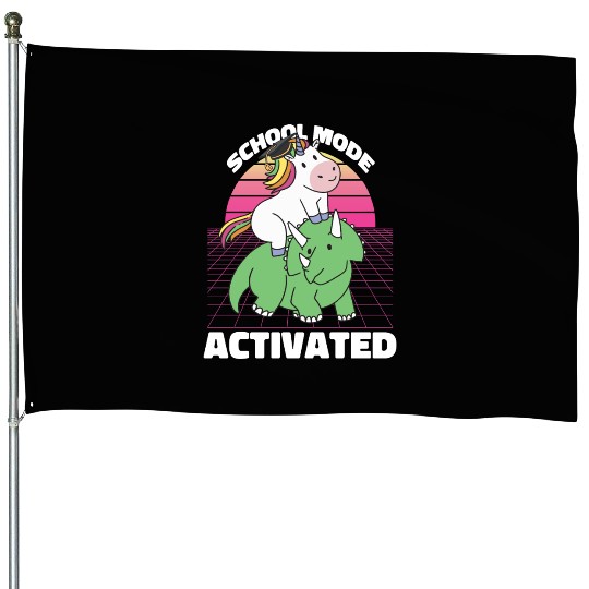 Student Unicorn Triceratops Dino Back To School House Flags
