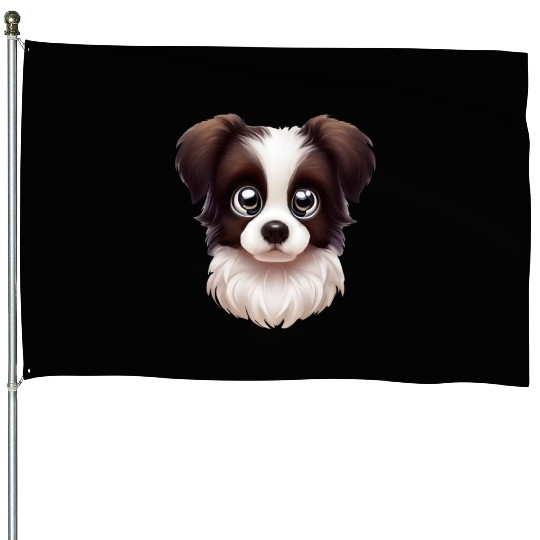 Playful Border Collie Portrait House Flags