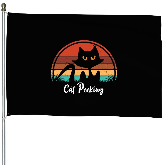 Black cat vintage sunset retro design House Flags