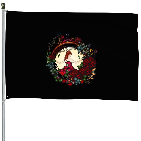 Art Nouveau princess in the rose garden House Flags