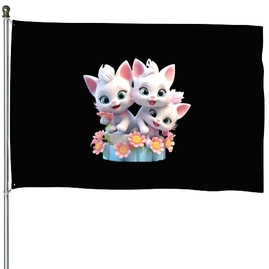 Cute Kittens 3D Ai Art House Flags