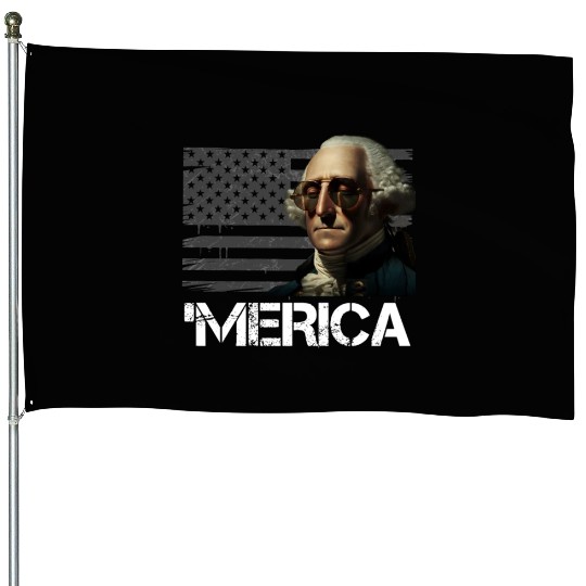Merica George Washington Independence Day USA House Flags