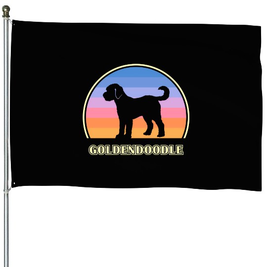 Goldendoodle Sunset Dog House Flags