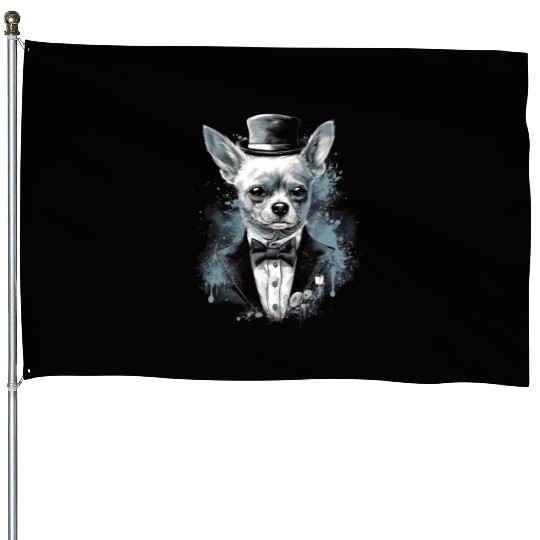 Chihuahua - France Red Wine French Gentleman Funny House Flags