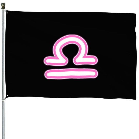 Libra Zodiac Sign Neon Pink House Flags