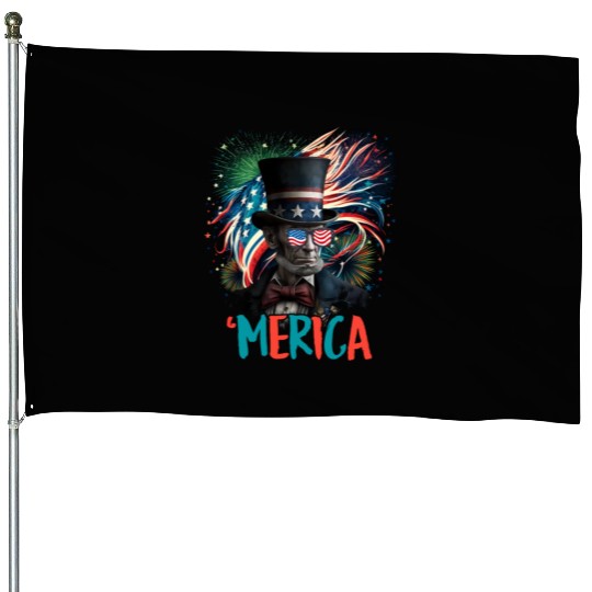 Merica Lincoln Independence Day Party 4th July House Flags