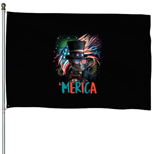 Merica Lincoln Independence Day Party 4th July House Flags
