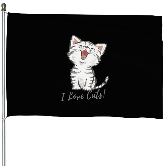I LOVE CAT House Flags