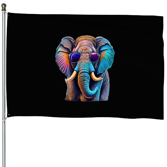 Vintage Elephant: Neon Shades & Colorful - Retro House Flags