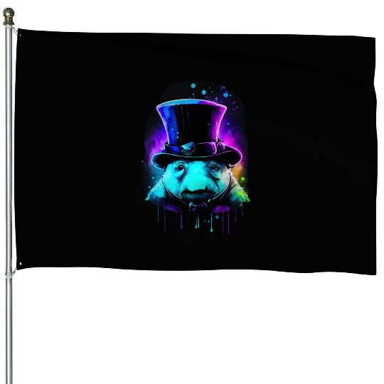 Cute Tardigrade in a Top Hat - Retro Disco Drip Ar House Flags