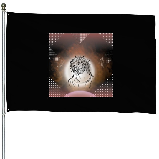 Sacred Jesus with Crown of Thorns Illustration House Flags