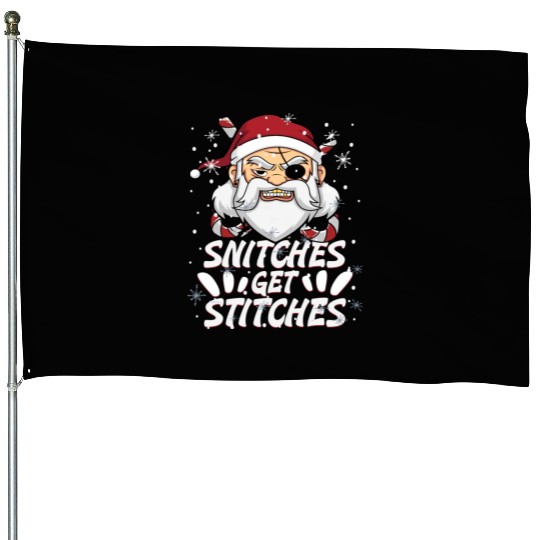 Snitches Get Stitches Santa Hat Funny Santa Pirate House Flags