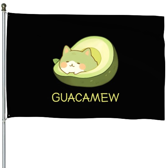 Guacamew Funny Avocado Kawaii Cat Lover House Flags