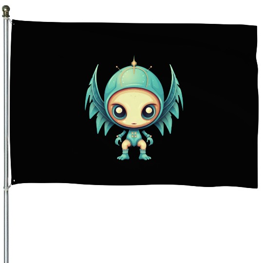 Alien Angel Wings Cyborg - Futuristic Design House Flags
